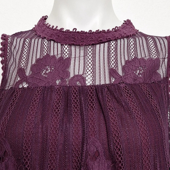 Taylor & Sage Whimsygoth Mesh Witchy Embroidered Lace Babydoll Purple Top Size L - Picture 4 of 10